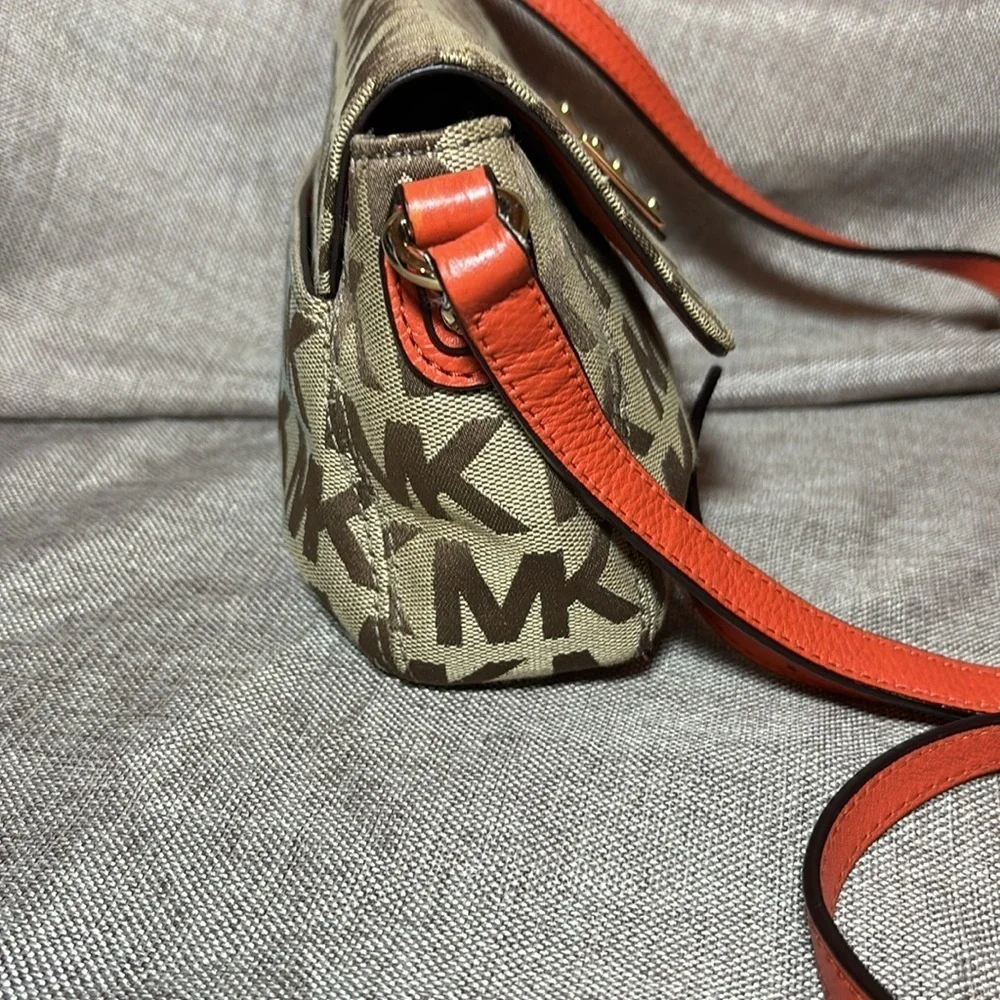 Michael Kors Tan Signature Jacquard Mini Crossbody